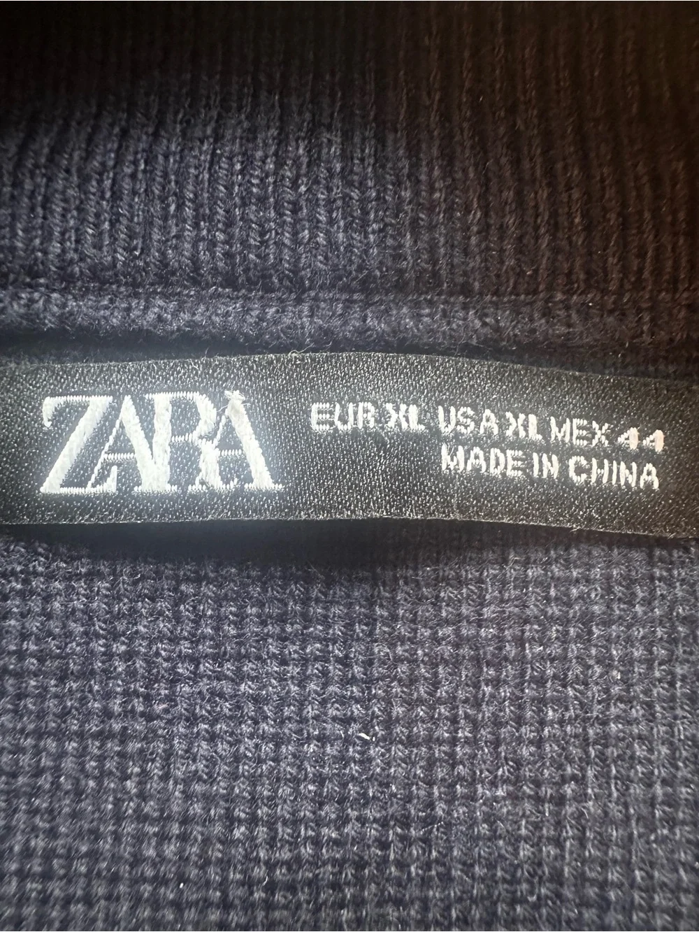 ZARA Man Navy Blue Knit Pullover Sweater XL Heavy Pique Cotton Blend Solid